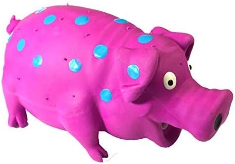 Latex Dog Squeaky Chew Toys, Oink Oink Pig 8.3" with Aqua dot Stuffed with Cotton.