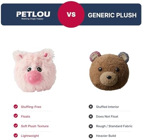 PetLou D.O.G'Z 4-inch EZ Squeaky Pig Dog Plush Toy,Durable Squeaks Bouncy Ball Dog Toy