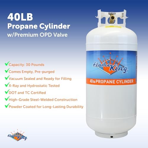Flame King YSN401a 40 Pound Steel Propane Tank Cylinder with Overflow Protection Device Valve,White