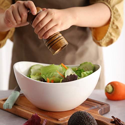 Samsle 19 Ounces Ceramic Serving Bowls, Sturdy Porcelain White Oval Salad Bowls, Stackable Food Server Fruit Display Dishes for Party Dinner