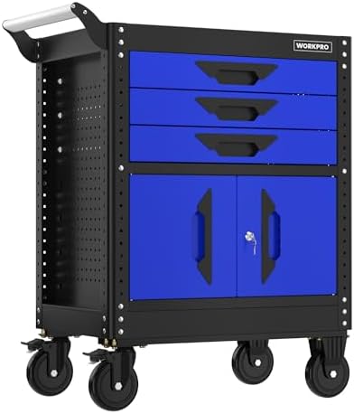 WORKPRO 27.5-Inch Rolling Tool Cabinet, 405 LBS Capacity | Steel Tool Storage Cabinet with PVC Drawer Liners