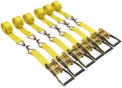 Ratchet Tie Down Straps, 2 in x 15 ft, 5,000 lb Breaking Strength, J-Hook, 6-Pack