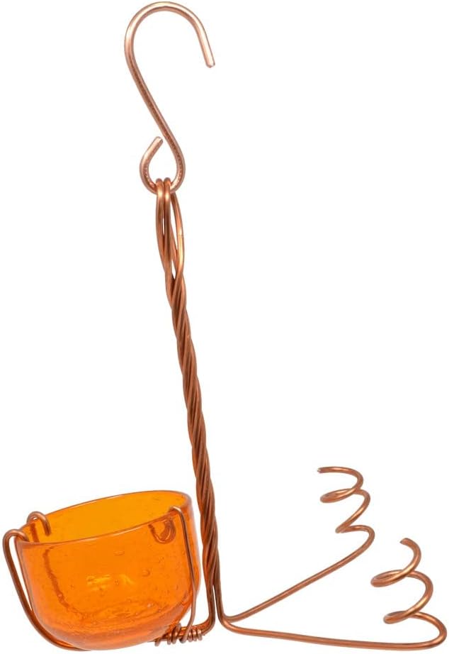 Copper Oriole Fruit and Jelly Feeder with Glass Bowl and Coils | Fruit and Jelly Feeder; Copper Frame; Glass Bowl; Orange Coils