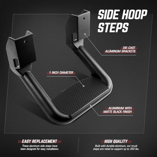 DNA MOTORING Pair Aluminum Side Hoop Steps Universal Side Step Compatible With Chevy GMC Dodge Pickup Trucks SUVs, 11"L x 6"H x 12"W, 2 Pcs, Silver, SSTEP-SS