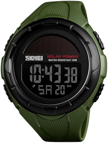 MASTOP Solar Powered Energy Watch for Men Military Digital Multifunctional Led Luminous Indication 2 Time Zone 50m Waterproof Watch Reloj Solar para Hombre