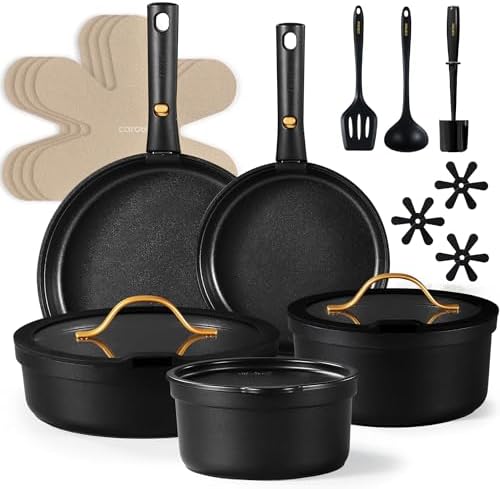 CAROTE 21pcs Pots and Pans Set Non Stick, Detachable Handle Cookware Sets | Ultra Nonstick, Space Saving, Dishwasher & Oven Safe