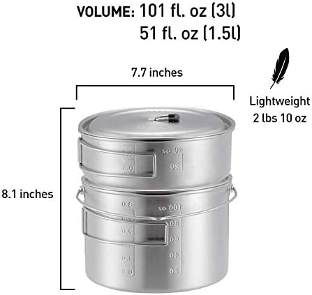 Solo Stove 2 Pot Set: Stainless Steel Companion Pot Set for Solo Stove Campfire. Great for Backpacking, Camping, Survival