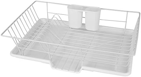Home Basics 3 Piece Vinyl Coated Steel Dish Drainer, White