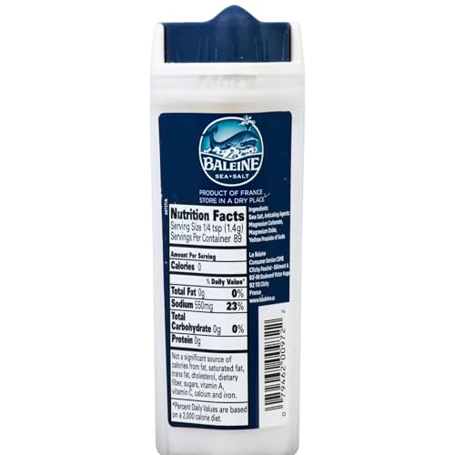 La Baleine Fine Sea Salt, Mediterranean Sea Salt, Shaker Bottle, Product of France, 4.4 Oz