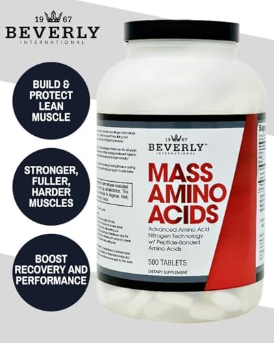 Beverly International Mass Amino Acids, 500 Tablets, Complete Amino Profile | Peptide-Bonded Amino Acids (PBAAs)