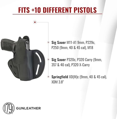 1791 Thumb Break Holster Fits Sig P320 Carry, X-Carry, P229, P320c, M11-A1 | Right-handed OWB gun holster also fits Sig Sauer M18, P250, Springfield XDMc and XDM 3.8