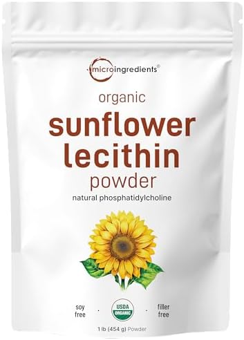 Organic Sunflower Lecithin Powder, 1 Pound, Sustainable Farmed, Cold Pressed, Rich in Phosphatidyl Choline and Protein, Making Liposomal Vitamin C