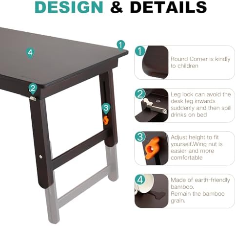 Nnewvante Large Floor Desk Foldable Tray for Adults, Bamboo 33.5 x 17.7in