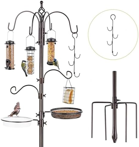 Deluxe Bird Feeding Station Kit with Multi Feeder Hanging Pole, Metal Suet Feeder, Bird Bath