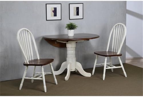 Sunset Trading Andrews Windsor Arrowback Dining Side Chair | Two Tone Antique White Chestnut Brown Solid Wood | Set of 2 Fully Assembled Sidechairs