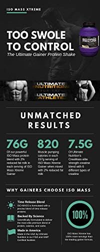 Ultimate Nutrition ISO Mass Xtreme Gainer, Chocolate Milk, 10 lb | 60g Whey Protein Blend, 60g Complex Carbs, 7 Types Of Creatine, 4 Types Glutamine, Lean Mass Gainer For Recovery