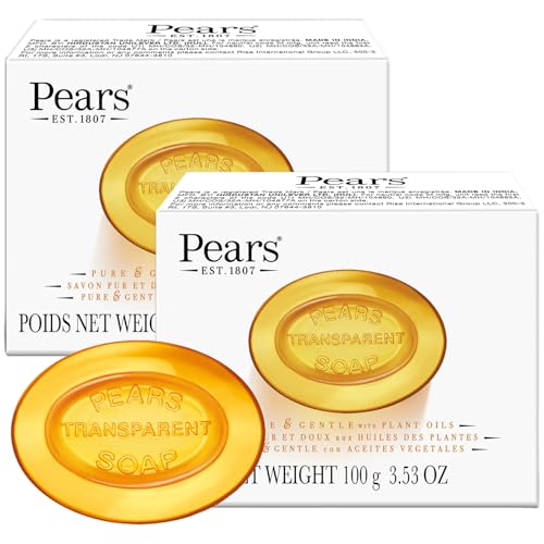 Pears Soap, Pure & Gentle with Natural Oils, 2-Pack – Transparent Amber Glycerin Soap for Pampered, Glowing Skin, 3.53 Oz Ea