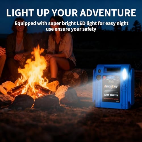 2000 Peak Amp Car Battery Jump Starter, 12V Booster for Up to 8.0L Gas & 8.0L Diesel Engines, Portable Jump Box with LED Light, USB & DC Ports
