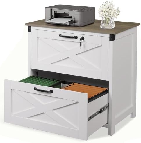 DEVAISE 2-Drawer Lateral File Cabinet with Lock, White | Wood, Office Storage Cabinet, Letter, Legal & A4 Compatible, Farmhouse Style, Printer Stand, Home Office