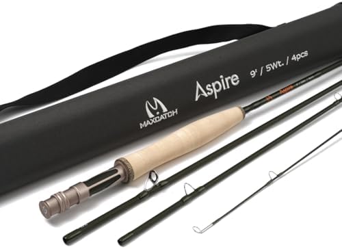 M MAXIMUMCATCH Aspire - Fly Fishing Rod 40T Carbon Fiber, Anodized Reel Seat, 9FT 4-Piece, 5/6/8 wt