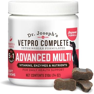 Dr. Joseph's VetPro Complete Multivitamin Dog Supplement, 120 Count (Large Dog 60 Day Supply), 5in1 Chew with Vitamins, Enzymes & Nutrients