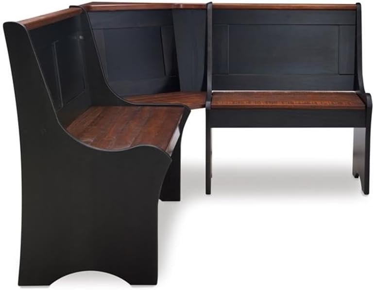 Linon Jackie Solid Wood 3 Piece Conversation Indoor Kitchen Corner Breakfast Dining Nook Set in Black