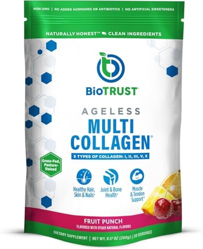 BioTrust Multi Collagen Peptides Unflavored Powder - Hydrolyzed, Grass Fed | 5 collagen types (I, II, III, V & X) from grass fed beef, fish, chicken & eggshell membrane with protein support