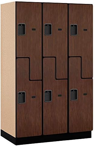Salsbury Industries 2-Tier S-Style Extra Wide Designer Wood Locker with Three Wide Storage Units, 6-Feet High by 21-Inch Deep, Mahogany