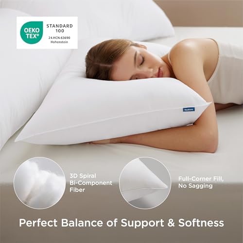 Bedsure Pillows Queen Size Set of 2 - Hotel Collection Bed Pillows for Sleeping, with Down Alternative Filling, Soft Support for Back