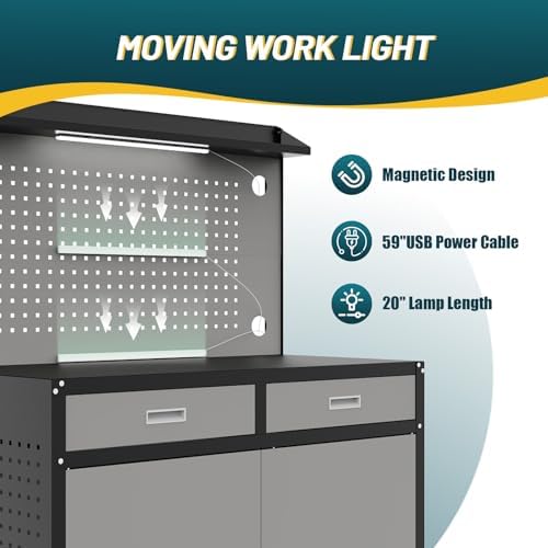 48" Heavy Duty Workbench with Drawers and Lockable Storage Cabinet- 2500 LBS Capacity Work Bench with Pegboard