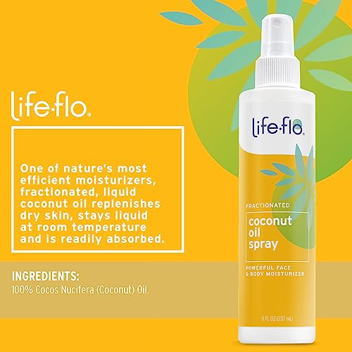 LIFE-FLO Fractionated Coconut Oil Spray, 8 fl oz | Lightweight Moisture for Skin, Hair & Nails - Fast Absorbing Liquid Coconut Oil - Hypoallergenic