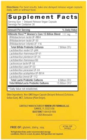 Renew Life Women's Probiotic 25 Billion CFU | 30 Vegetarian Capsules | Supports Urinary, Digestive, and Immune Health | Dairy, Soy and Gluten-Free Supplement