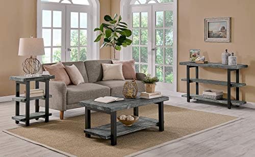 Alaterre Furniture Pomona Solid Wood 2-Tier End Table, Rustic Brown, 27” | Nightstand with Storage Shelf and Metal Legs, Industrial Farmhouse Chair Side Table for Living Room or Bedroom