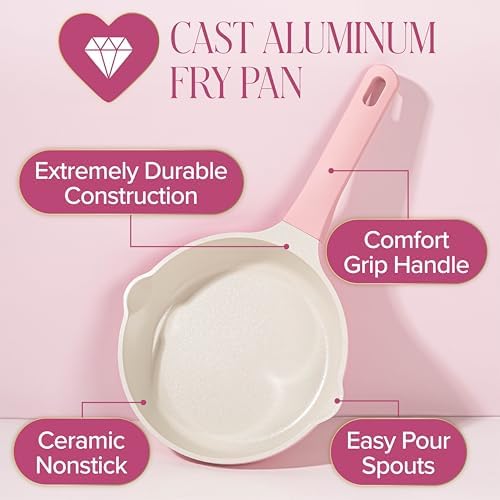 Paris Hilton Cast Aluminum Dutch Oven with Lid, Ceramic Nonstick Coating Made Without PFAS, PFOA, PFOS & PTFE, Heart Knob, 4.3-Quart, Pink
