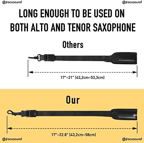 Focusound Upgraded Length Tenor Saxophone Neck Strap Soft Sax Leather Strap Padded for Alto and Tenor Saxophone