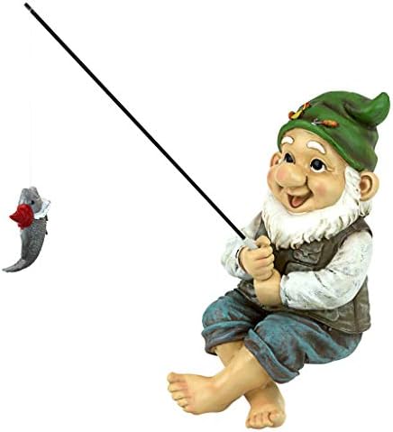 Design Toscano Frederic the Little Fisherman of Avignon Boy Fishing Garden Statue, 15 Inch Tall, Cast Stone Resin, Two Tone Stone Finish