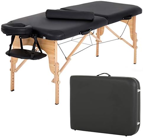 BestMassage | Portable Massage Table | 24" Wide, Black PU Leather | Lightweight, 2-Fold Massage Table with Height Adjustment, 450lbs Capacity, Carry Bag | For Massage, Facial, Tattoo, Home, Spa