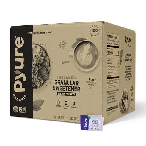 Pyure Organic Stevia Packets | Zero Calorie Sweetener For Coffee, 40 Count | Zero calorie organic stevia packets for coffee, tea, baking, keto, paleo, diabetic diets, lunchboxes, travel, and office