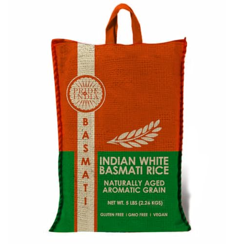 Pride Of India - Extra Long Indian Premium White Basmati Rice, 10 Pound (4.54 Kilo) Reclosable Bag - Naturally Aromatic, Aged, Flavorful, Slender, Non Sticky Grains - Great Value for Money
