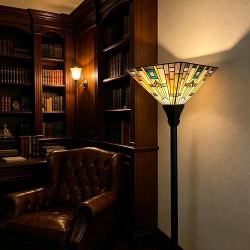 Tiffany Floor Lamp 70" Tall Stained Glass Mission Torchiere Light