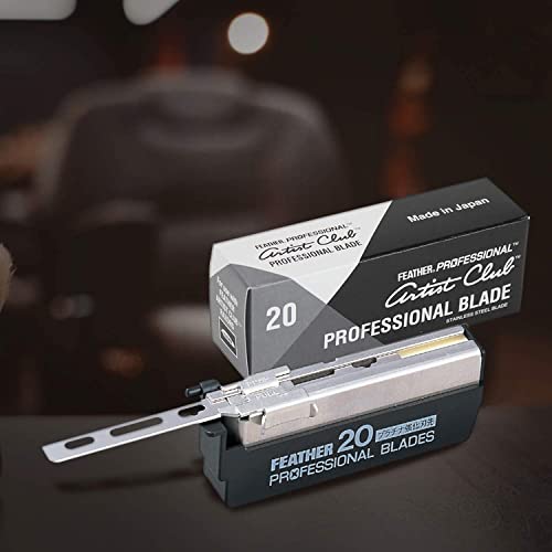 Feather Artist Club Professional Razor Blades - Single Straight Edge Replacement Blades for Full-Face Shaving, Beard Edging & Line-Ups - For Barbers & Men's Grooming - Made in Japan (20 Count)