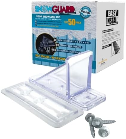 50 Pack Snow Guards for Metal Roofs – with Perfect Seal Gaskets & Screws – Heavy-Duty Polycarbonate Snow Stops Prevent Sliding Snow & Ice –