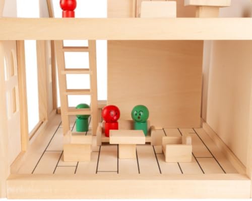 Hey Play Dollhouse for Kids, 15.75” x 11.5” x 15” | Classic Pretend Play 2 Story Wood Playset with Furniture Accessories and Dolls for Toddlers