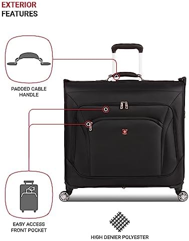SwissGear 7895 Premium Rolling Garment Bag, Bonus Hanging Feature, Men's and Women's, 24-Inch Luggage - Black