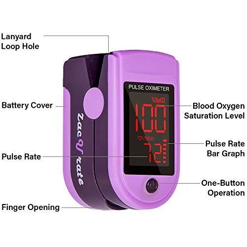 Zacurate Pro Series 500DL Fingertip Pulse Oximeter Blood Oxygen Saturation Monitor with Silicone Cover, Batteries and Lanyard (Mystic Purple)