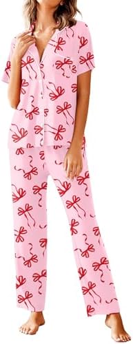 Avidlove Women Pajamas Set Notch Collar Soft Sleepwear Pjs Short Sleeve Button Down Nightwear with Long Pants