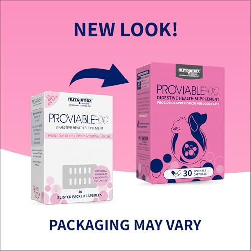 Nutramax Proviable Probiotics + Prebiotics, for Dogs & Cats, Capsules, 80ct | Probiotics and Prebiotics for Cats and Dogs, Daily Gut Health Support Supplement, Multiple Strains, Sprinkle on Food
