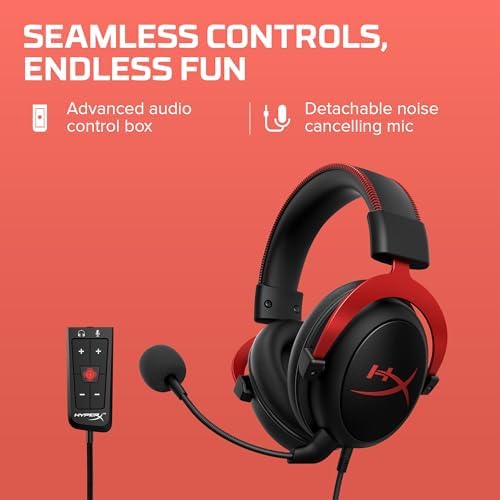 HyperX Cloud II Gaming Headset - 7.1 Surround Sound - Memory Foam Ear Pads - Durable Aluminum Frame - Multi Platform Headset - Works with PC, PS4, PS4 PRO, Xbox One, Xbox One S - Red (KHX-HSCP-RD) | 7.1 Surround Sound, Memory Foam Ear Pads, Durable Alumi…