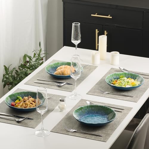 Melamine Pasta Bowls Large Salad Bowls Set 9 inch Sets of 6 pcs Soup Bowls Wide Shallow Flat Turquoise Teal Round Dinnerware Tableware Dishwasher