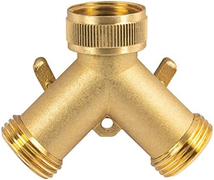 Hourleey Brass Garden Hose Splitter (4 Way), Solid Brass Hose Connector 3/4", Hose Spigot Adapter 4 Valves with 4 Extra Rubber Washers